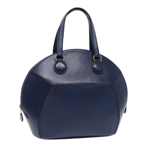 HERMES Ildo Shiki Hand Bag Leather Blue Gold Auth 94816A - Picture 1 of 16